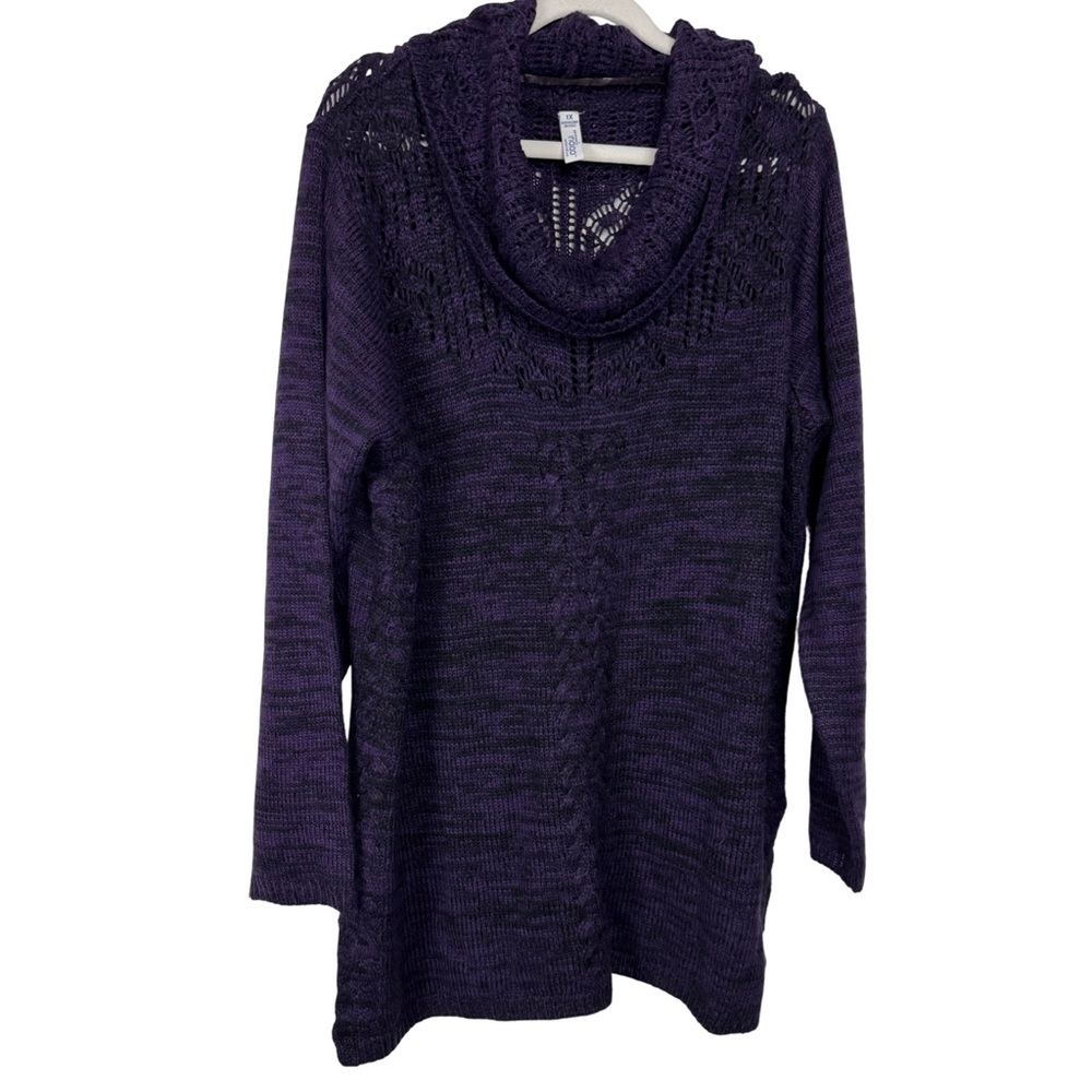 Indigo Long Sleeve Cowl Neck Cable Knit Tunic Sweater Purple Size 1X
